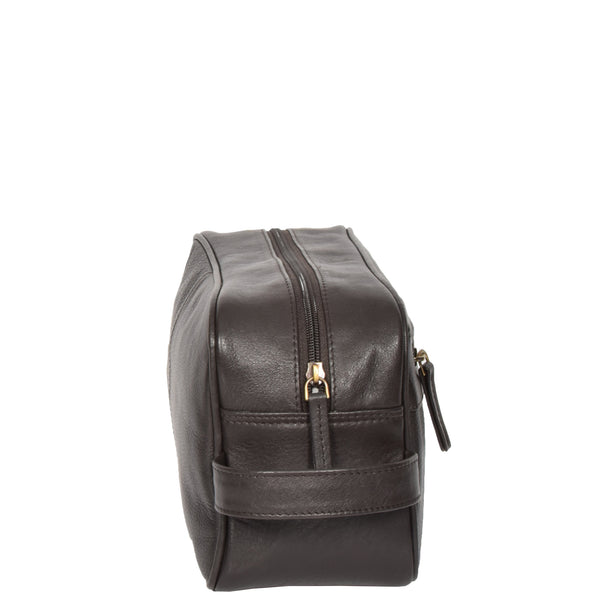 House Of Leather Leather Wash Bag With Carry Handle HOL18 Brown