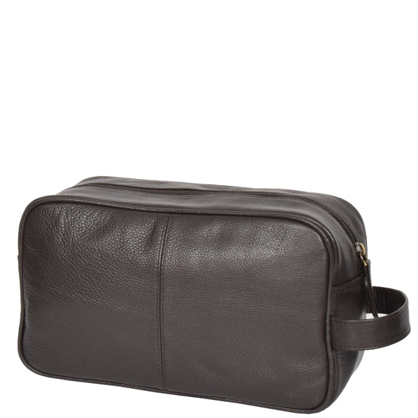 House Of Leather Leather Wash Bag With Carry Handle HOL18 Brown