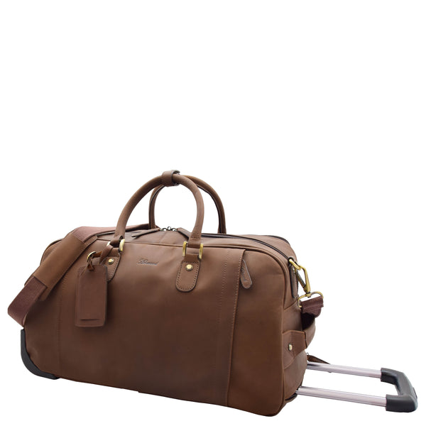 House Of Leather Leather Wheeled Holdall Overnight Bag Foggia Brown