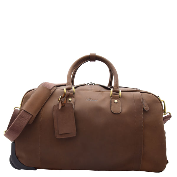 House Of Leather Leather Wheeled Holdall Overnight Bag Foggia Brown