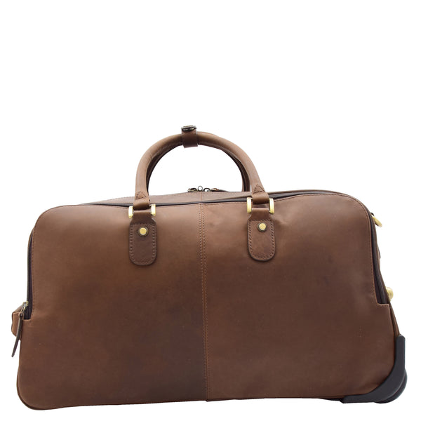 House Of Leather Leather Wheeled Holdall Overnight Bag Foggia Brown