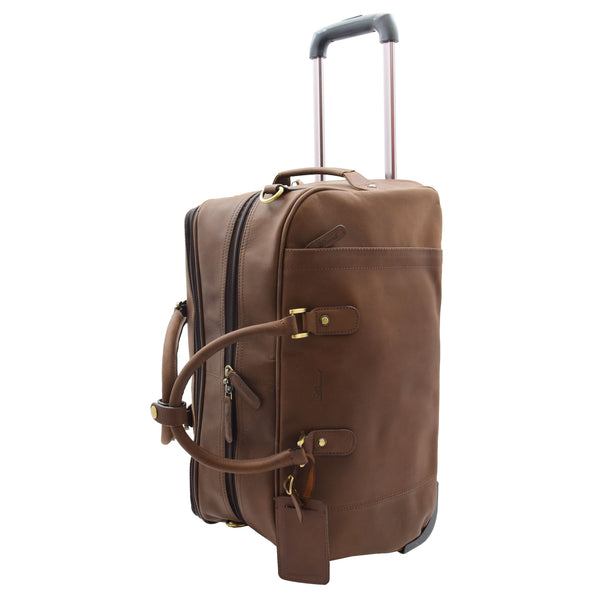 house of leather Leather Wheeled Holdall Overnight Bag Foggia Brown