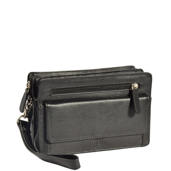 house of leather Leather Wrist Clutch Bag Ralf Black