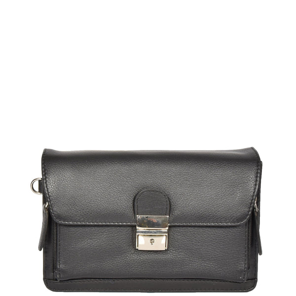 House Of Leather Lockable Leather Wrist Bag HOL584 Black