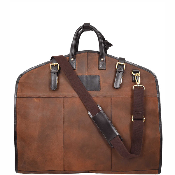 House Of Leather Luxury Leather Suit Carrier Slimline Garment Dress Bag Keswich Brown Vintage