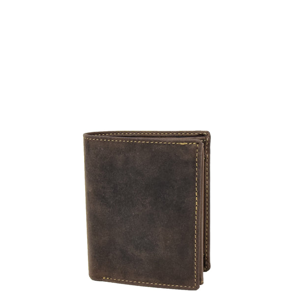 House Of Leather Mens Bifold Vintage Leather Wallet Vienna Brown