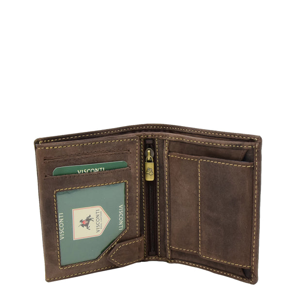 House Of Leather Mens Bifold Vintage Leather Wallet Vienna Brown