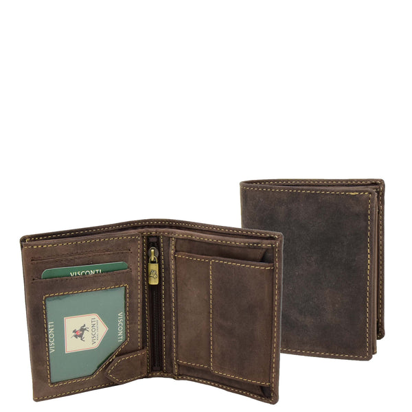 house of leather Mens Bifold Vintage Leather Wallet Vienna Brown
