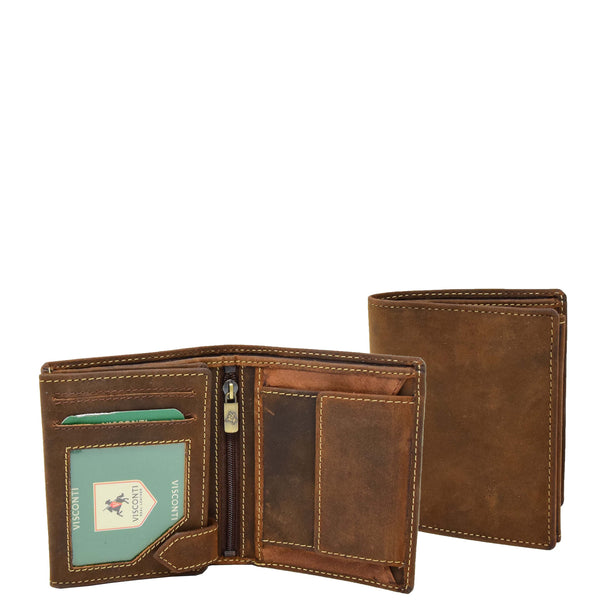 house of leather Mens Bifold Vintage Leather Wallet Vienna Tan