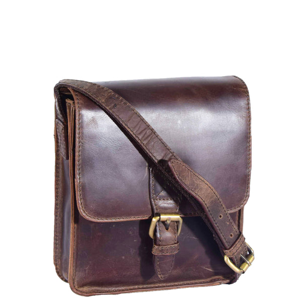House Of Leather Mens Casual Real Leather Cross Body Organiser Bag Naples Brown