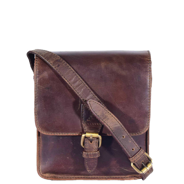 house of leather Mens Casual Real Leather Cross Body Organiser Bag Naples Brown