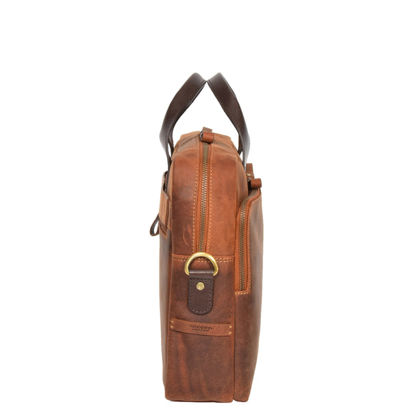 House Of Leather Mens Cross Body Leather Laptop Bag Malibu Tan