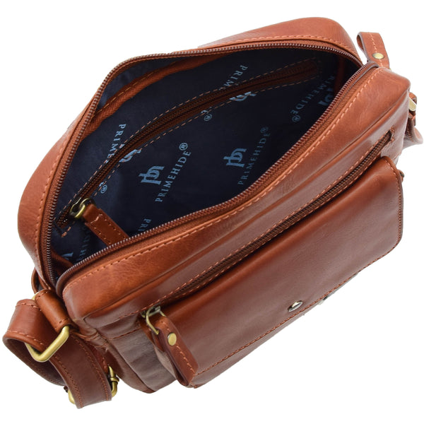 House Of Leather Mens Everyday Casual Leather Cross Body Travel Organiser Bag Vila Rica Chestnut