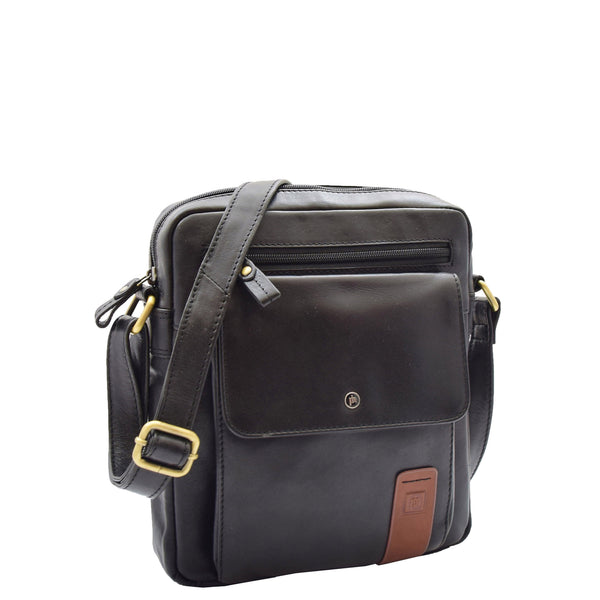 house of leather Mens Everyday Casual Leather Cross Body Travel Organiser Bag Vila Rica Black