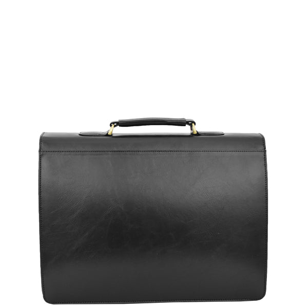 House Of Leather Mens Faux Leather Flap Over Briefcase Windsor Black