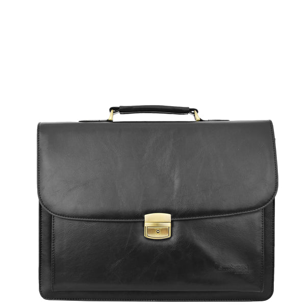 House Of Leather Mens Faux Leather Flap Over Briefcase Windsor Black