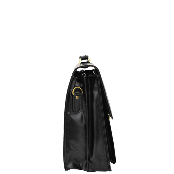 House Of Leather Mens Faux Leather Flap Over Briefcase Windsor Black