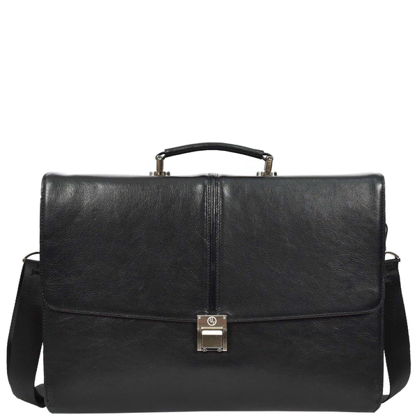 House Of Leather Mens Genuine Leather Briefcase Large Size Organiser Messenger Bag Erbil Black