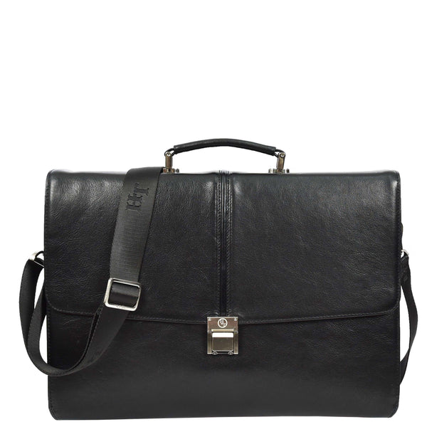 house of leather Mens Genuine Leather Briefcase Large Size Organiser Messenger Bag Erbil Black