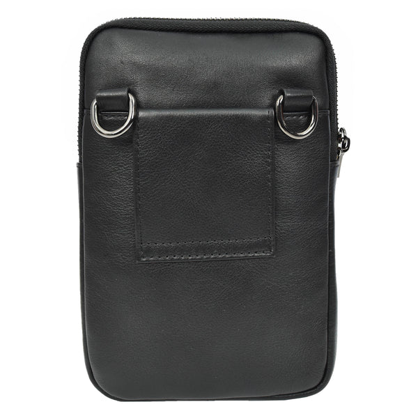 House Of Leather Mens Genuine Leather Wrist Bag Multi-Pockets Money Travel Organiser Pouch Dinan Black