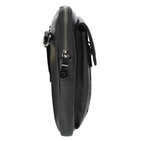 House Of Leather Mens Genuine Leather Wrist Bag Multi-Pockets Money Travel Organiser Pouch Dinan Black