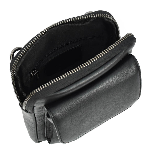 House Of Leather Mens Genuine Leather Wrist Bag Multi-Pockets Money Travel Organiser Pouch Dinan Black