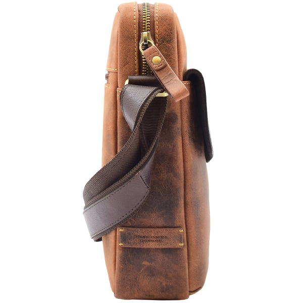 House Of Leather Mens Hunter Crossbody Bag Organiser Genuine Leather Multi Pockets São Paulo Tan