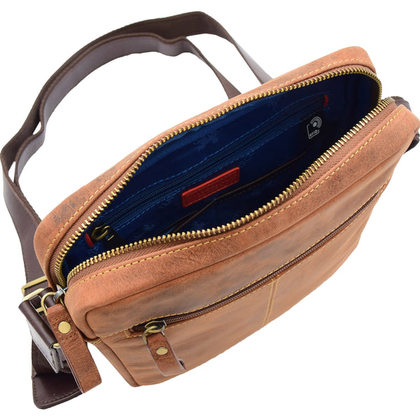 House Of Leather Mens Hunter Crossbody Bag Organiser Genuine Leather Multi Pockets São Paulo Tan