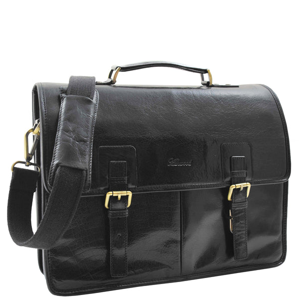 house of leather Mens Leather Briefcase Cross Body Bag Buckerell Black