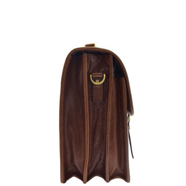 House Of Leather Mens Leather Briefcase Cross Body Bag Buckerell Chestnut Tan