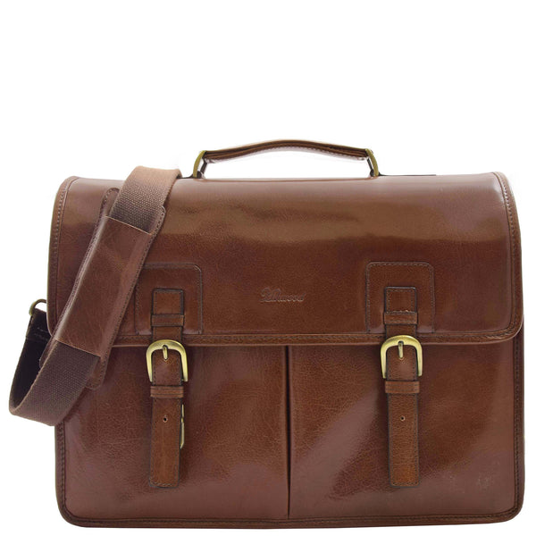 house of leather Mens Leather Briefcase Cross Body Bag Buckerell Chestnut Tan