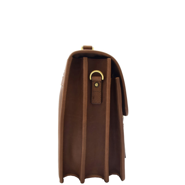 House Of Leather Mens Leather Briefcase Cross Body Bag Buckerell Vintage Mud Brown