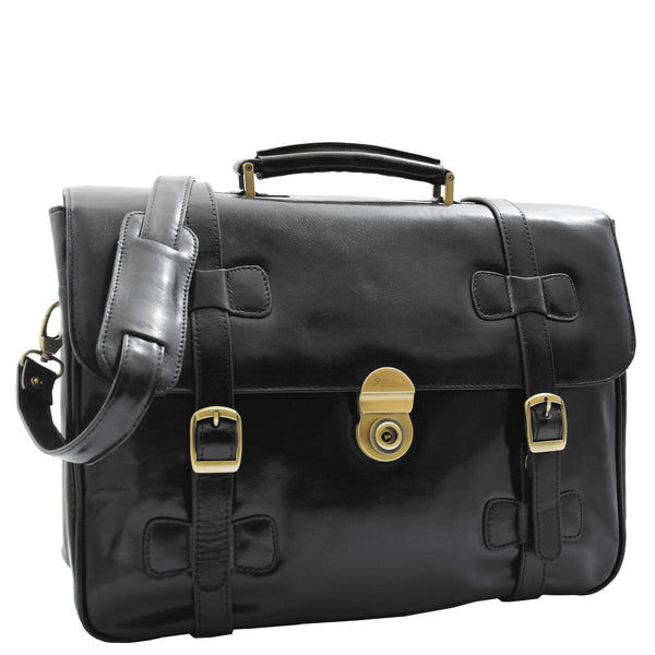 House Of Leather Mens Leather Briefcase Cross Body Bag Snowshill Black