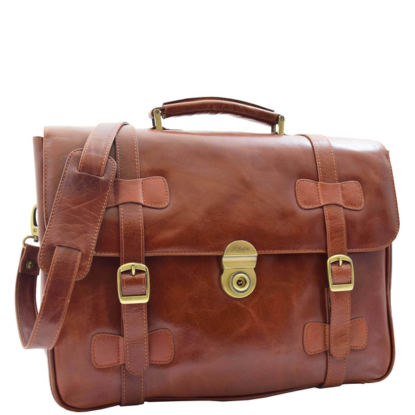 House Of Leather Mens Leather Briefcase Cross Body Bag Snowshill Cognac