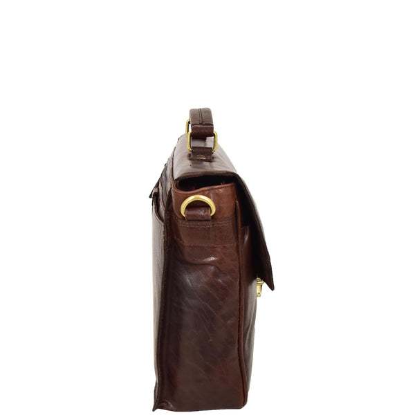 House Of Leather Mens Leather Briefcase Cross Body Satchel Bag Clinton Brown