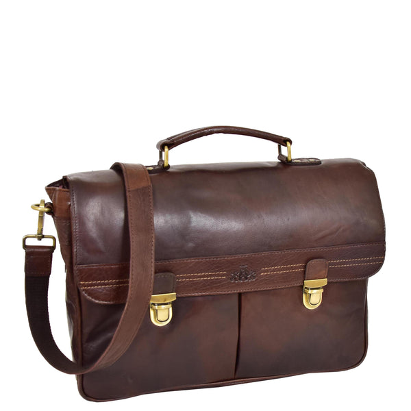 house of leather Mens Leather Briefcase Cross Body Satchel Bag Clinton Brown