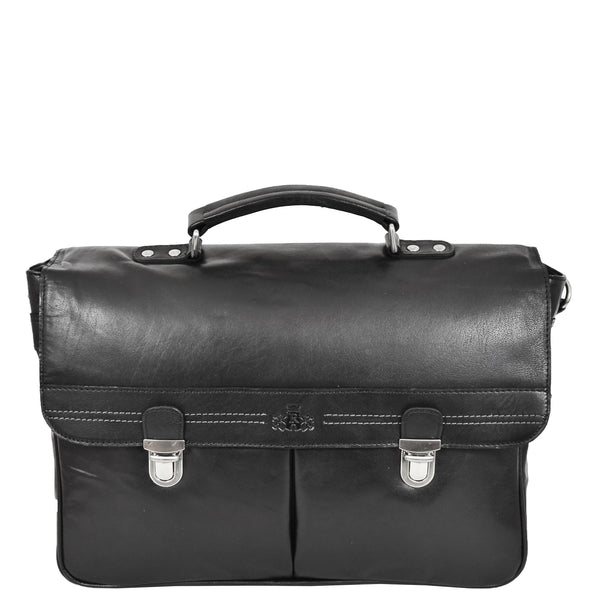House Of Leather Mens Leather Briefcase Cross Body Satchel Bag Clinton Black