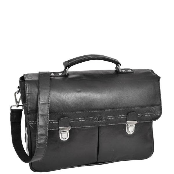 house of leather Mens Leather Briefcase Cross Body Satchel Bag Clinton Black