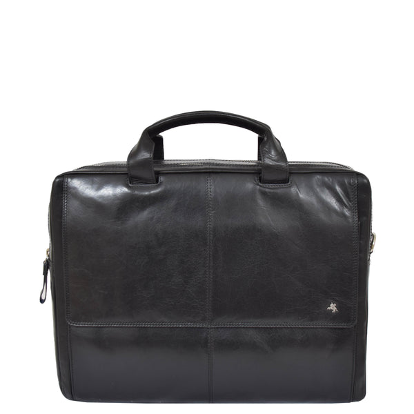 House Of Leather Mens Leather Briefcase With Laptop Compartment Bennett Black