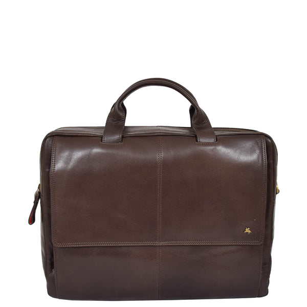 House Of Leather Mens Leather Briefcase With Laptop Compartment Bennett Brown