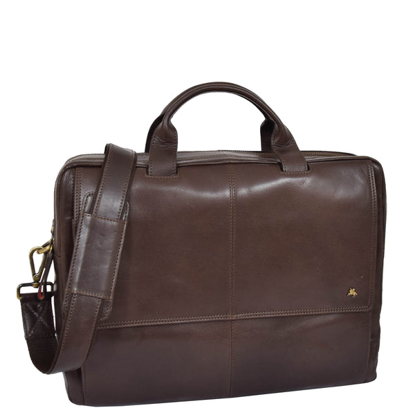 house of leather Mens Leather Briefcase with Laptop Compartment Bennett Brown