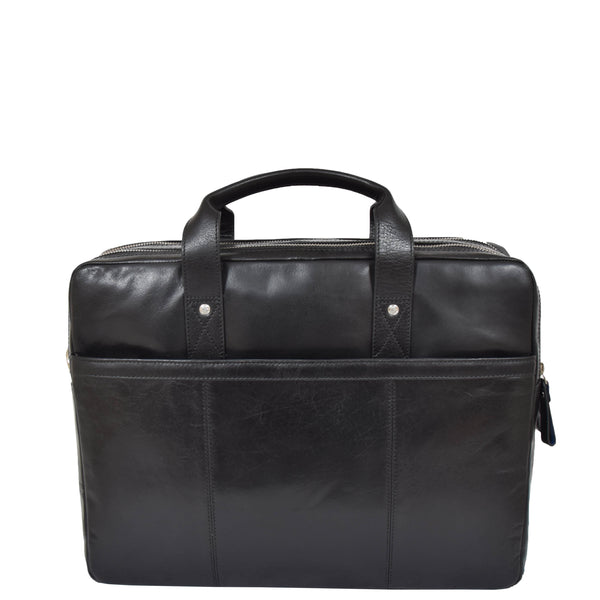 House Of Leather Mens Leather Briefcase With Laptop Compartment Bennett Black