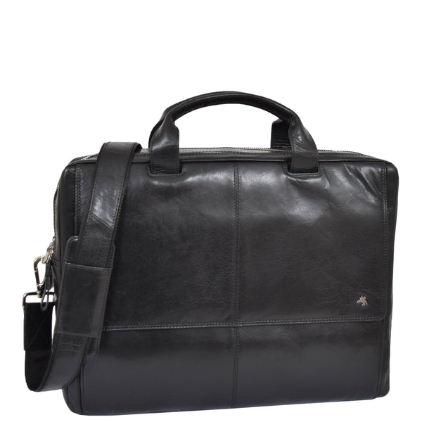 house of leather Mens Leather Briefcase with Laptop Compartment Bennett Black