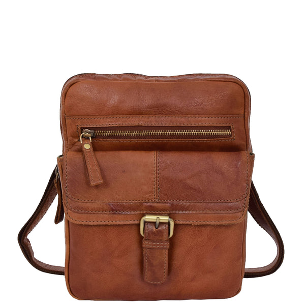 House Of Leather Mens Leather Cross Body Classic Flight Bag Ashton Tan