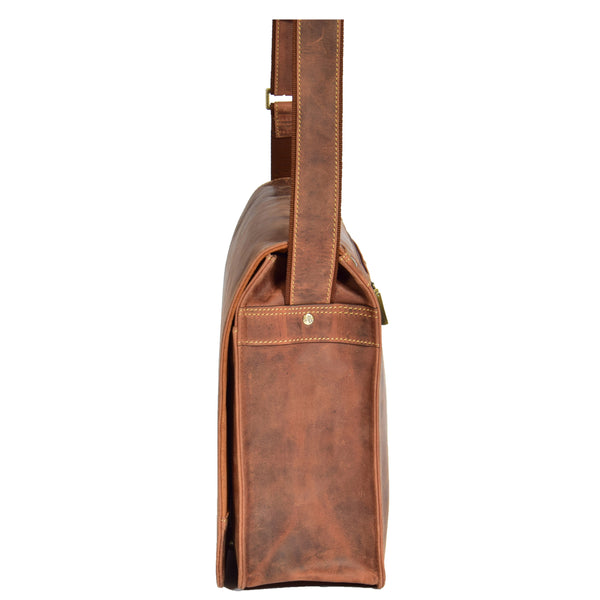 House Of Leather Mens Leather Cross Body Flap Over Bag Vegas Tan