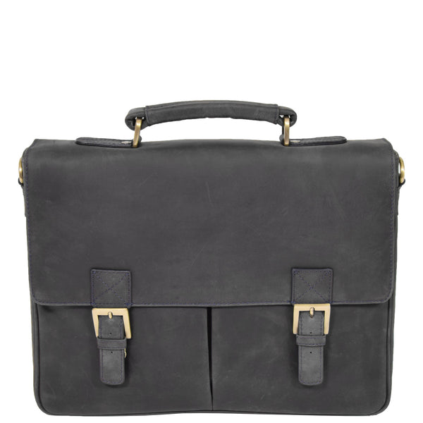 House Of Leather Mens Leather Cross Body Flap Over Briefcase Cobar Blue