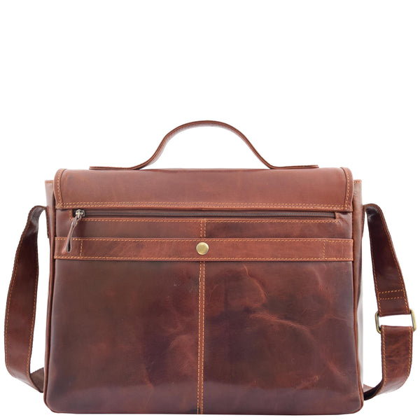 House Of Leather Mens Leather Cross Body Flap Over Briefcase Marland Brown