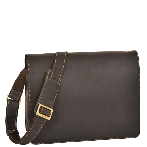 house of leather Mens Leather Cross Body Flap over Messenger Bag Vegas Brown