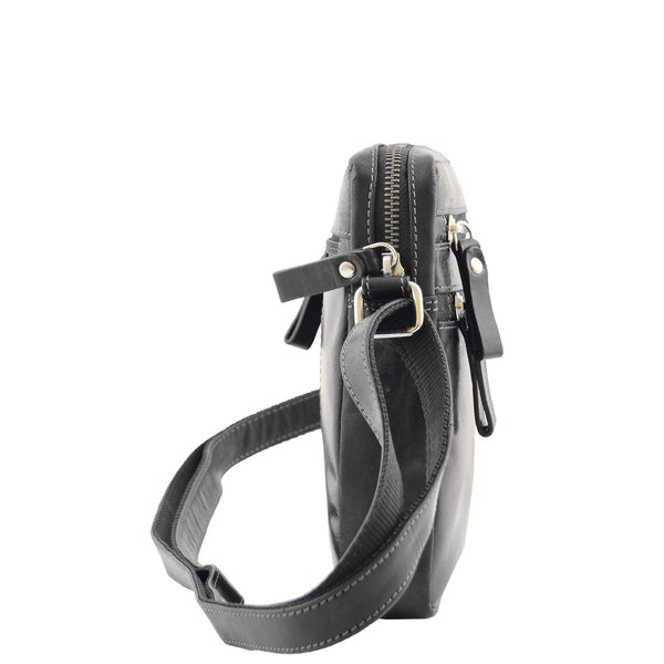 House Of Leather Mens Leather Cross Body Flight Bag Belgrade Black