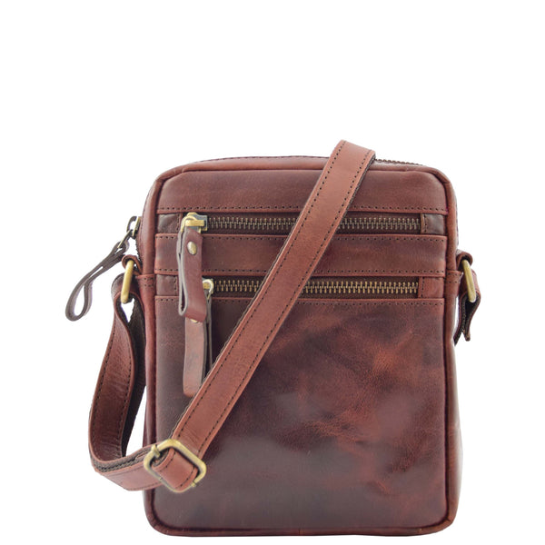 House Of Leather Mens Leather Cross Body Flight Bag Belgrade Brown